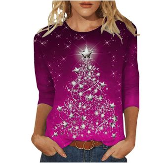 Generic Recent Orders Placed Womens Christmas Tunic Tops UK Trendy 3/4 Sleeve Crewneck Shirts Dressy Casual Xmas Tree Snowflake Print Blouse Ladies Lightweigh