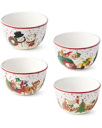 Certified International Santas Retro Christmas Set Of 4 Ice Cream Bowls