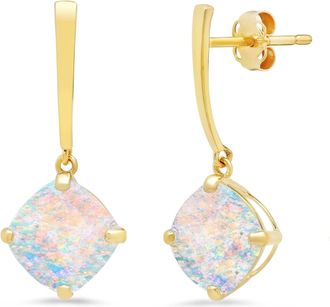 MAX + STONE 14k Yellow Gold Solitaire Cushion-Cut Gemstone Drop Earrings (8mm)