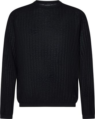 Emporio Armani Blauwe Golfpatroon Crewneck Sweater - Heren - Ronde hals truien - Blauw - S - Wol - Truien & Vesten