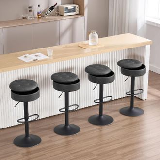 Woltu Woltu - Juego De 4 Taburetes De Bar De Cocina Con Reposapi&eacute;s Giratorios Y Ajustables, Color Antracita
