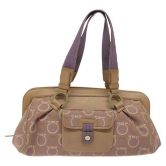 Ferragamo Tweedehands Canvas handtassen - Dames - Pre-owned - Bruin - Maat: ONE Size Leer