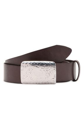 Mango Engraved Buckle Leather Belt in Chocolate at Nordstrom, Size Medium