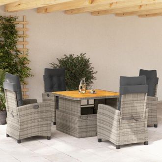 vidaXL Set Comedor De Jard&iacute;n 5 Piezas Con Cojines Rat&aacute;n Sint&eacute;tico Gris Vidaxl