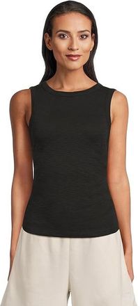 Lilla P Rib Slub Side Pleat Tank Top Womens Clothing Black : MD, Cotton