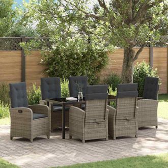 vidaXL Conjunto De Comedor De Jard&iacute;n 7 Pcs Gris Rat&aacute;n Sint&eacute;tico Vidaxl
