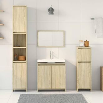 Berkfield Home Practical 4 Piece Bathroom Furniture Set Sonoma Oak Engineered Wood in Light Tan
