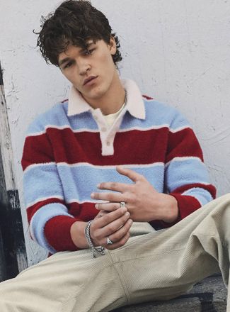 Djab Mens Fuzzy-knit loose Polo Shirt