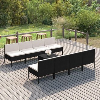 vidaXL 9 Pcs Garden Lounge Set Con Vime Pe Negro