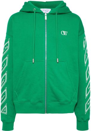 Off-white Diag-stripe zip-up hoodie - men - Polyester - L - Green