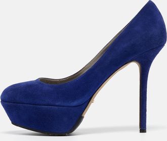 Sergio Rossi Blue Suede Platform Pumps