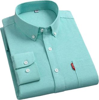 Generic Mens Oxford Long Sleeve Shirts Cotton Solid Turn Down Collar Regular Fit Daily Button-Down Shirts D L