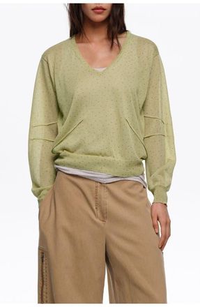 Bimba & Lola Mini Dots Straight Sweater in Dots Mini Olive at Nordstrom, Size X-Small Eu