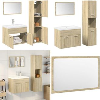 vidaXL Set Mobili da Bagno 4 pz Rovere Sonoma in Legno Multistrato - Specchio da trucco - Lavabo da bagno