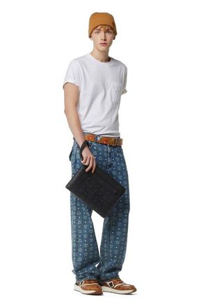 MCM Diamond Wristlet Pouch in Visetos in Black at Nordstrom