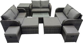 Fimous Outdoor Love Sofa Coffee Table Set Garden Rattan Furniture Set 10 Seater with 4 Stools Side Table Dark Grey - Fimous