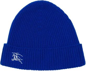 Burberry Geribbelde gebreide beanie met Equestrian Knight-motief - Dames - Hoeden - Blauw - ONE Size - Accessoires