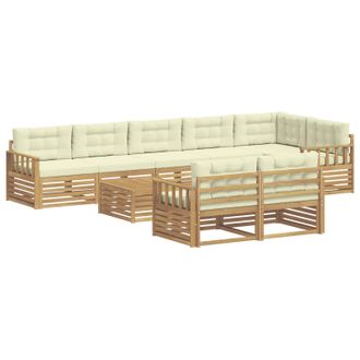vidaXL Conjunto De Sof&aacute;s De Exterior 9 Pcs Blanco Y Crema Poli&eacute;ster Vidaxl
