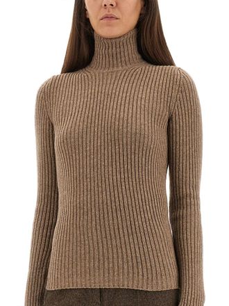 Max Mara Ribbed Wool-Cashmere Turtleneck Sweater - Brown