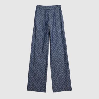 Gucci GG Cotton Denim Jacquard Pants, Blue