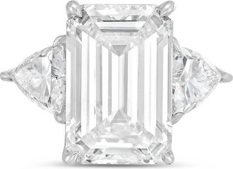 Diana M. Jewels Platinum 5ct lab grown emerald diamond ring with trillions on the sides