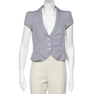 Emporio Armani Blue & White Striped Cotton Cropped Blazer