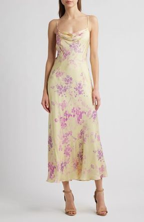 French Connection Elyria Oona Satin Midi Cocktail Dress in Cornsilk Yellow Mult at Nordstrom, Size 2