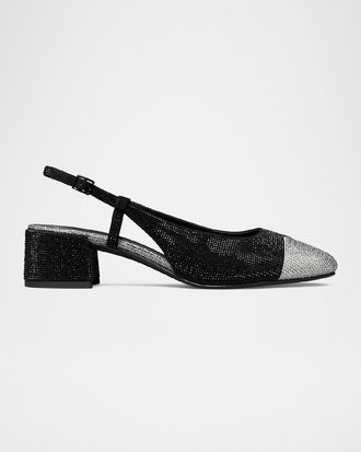 Tory Burch Bicolor Pave Cap-Toe Slingback Pumps