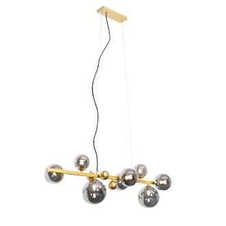QAZQA Art D&eacute;co L&aacute;mpara Colgante Art Deco Dorada Con Cristal Ahumado 8-luces - David Acero /vidrio Alargada Adecuado Para Led Max. 8 X 28 Watt - Qazqa