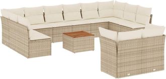vidaXL Set Sof&aacute;s De Jard&iacute;n Con Cojines 13 Pzas Rat&aacute;n Sint&eacute;tico Beige Vidaxl