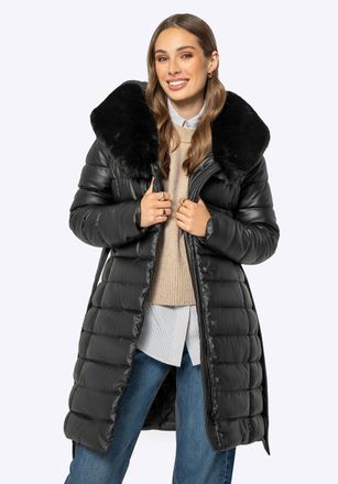 Wittchen Dames lange gewatteerde eco-leren jas, zwart