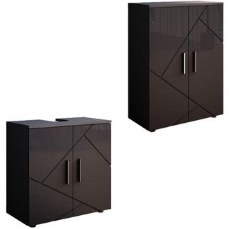 Vicco Conjunto De Muebles De Ba&ntilde;o Irma, Antracita Alto Brillo, 2 Partes, Con Unidad Midi