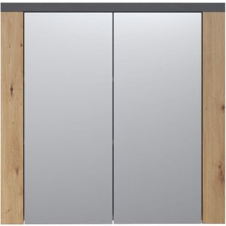 Trendteam smart living - Follow - Armadio a specchio - Rovere/Grigio - Specchio da bagno in stile rustico - 79 x 78 x 20 cm - 3 scomparti e 2 ripiani