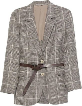Brunello Cucinelli Blazer a quadri con cintura - Marrone