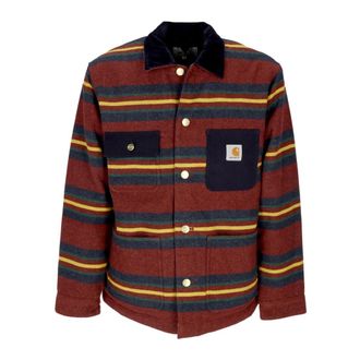 Carhartt Work in Progress Carhartt Wip, Light Jackets, male, Multicolor, Size: XL Striped Workwear Jacket with Velvet Collar