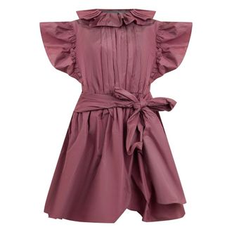 Alberta Ferretti Elegant Jurk met Pofmouwen - Dames - Korte kleedjes - Paars - S - Polyester - Kleedjes