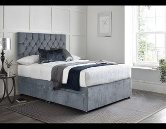 Sloomy Alaska Memory Foam Divan Bed Set With Mattress, 2 Drawers & Headboard Grey Plush | Size: Double