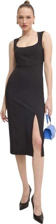 Patrizia Pepe Midi Jurk - Dames - Casual kleedjes - Zwart - XS - Leer - Kleedjes