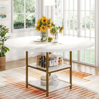 Tribesigns Tribesigns 120 cm Mesa de comedor redonda para 4 personas, mesas de comedor circulares con estantes de almacenamiento y parte superior de madera para