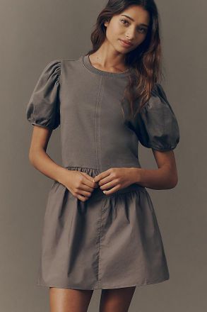 English Factory Puff-Sleeve Mini Swing Dress