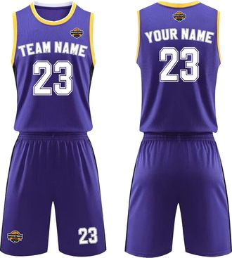 Generic Personalised Basketball Jersey Men Boys Basketball Kit with Logo/Name/Number Custom Basket Ball Jersey Shirt & Short Set fot Adult Kids