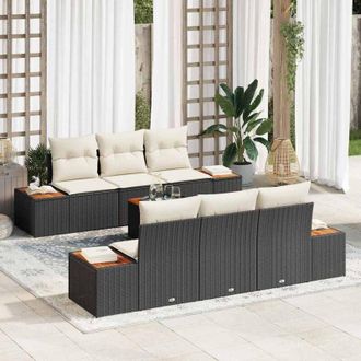 vidaXL Vidaxl - Conjunto De Sof&aacute; De Jard&iacute;n Con Coj&iacute;n 7 Pcs Negro Polirat&aacute;n