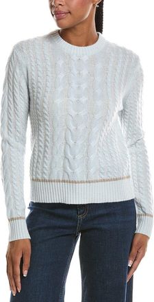 Fort&eacute; Cashmere Plaited Tipped Cable Crew Cashmere Sweater