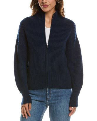 Fort&eacute; Cashmere Rib Zip Mock Neck 100% Cashmere Cardigan