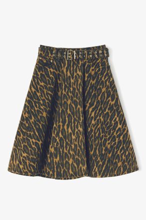 Ganni Green Leopard Denim Wrap Skirt - Size 10/12 Organic Cotton