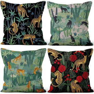OEM Fundas De Coj&iacute;n De Lino Con Estampado Animal, Juego De 4 Piezas, 40 X 40 Cm, Estilo R&uacute;stico, Ideales Para La Decoraci&oacute;n Del Hogar, Sof&aacute;s, Salas De Est