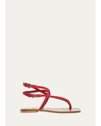 Brunello Cucinelli Suede Flat Thong Sandals