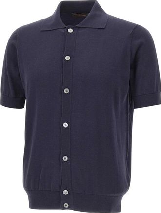 FILIPPO DE LAURENTIIS Katoenen gebreid shirt - Heren - Vesten - Blauw - 2XL - Katoen - Truien & Vesten