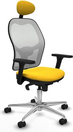 Piqueras y Crespo Piqueras Y Crespo - Jorquera Sincro Malla Blanca Similpiel Amarillo Brazos 3d Base Aluminio Cabecero Fijo Ruedas 65mm Nailon