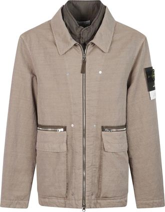 Stone Island Gewatteerd jack van katoen- en wolmix - Heren - Jassen - Bruin - Maat: M Katoen